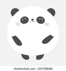 Panda bear round icon. Black and white. Kawaii animal. Cute cartoon character. Funny baby face with eyes, nose, ears. Kids print. Love Greeting card. Flat design. Gray background. Isolated. Vector