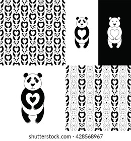 Panda bear set. Vector flat Panda. Cute cartoon Panda. Cartoon panda vector. Panda baby. Adorable panda bear. Panda bear  seamless pattern. Cartoon white bear.