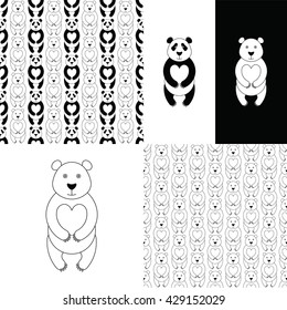 Panda bear set. Vector flat Panda. Cute cartoon Panda. Cartoon panda vector. Panda baby. Adorable panda bear. Panda bear  seamless pattern. Cartoon white bear.