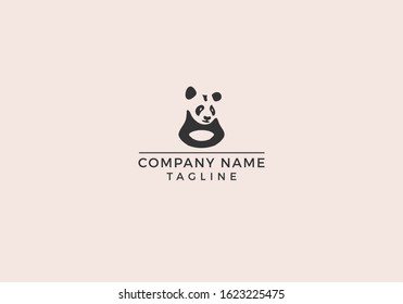 Panda bear silhouette Logo Creative Minimal Letter O design Icon vector template.
