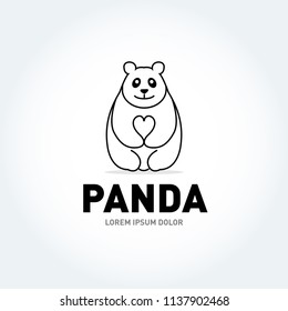 Panda bear silhouette Logo design vector template. Funny Lazy Logo Panda animal Logotype concept icon. Isolated vector illustration.