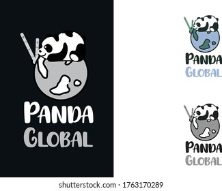 Panda Bär Silhouette Logo Design Vektorvorlage. Funny Lazy Logo Panda Tier Logotype Konzept Symbol.