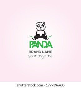 Panda bear silhouette Logo design vector template. Funny Lazy Logo Panda animal Logotype concept icon.