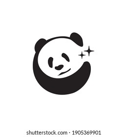 Plantilla vectorial de diseño con logotipo de silueta de oso panda. 
Gracioso icono del concepto de logotipo para animales Panda con logotipo perezoso.
