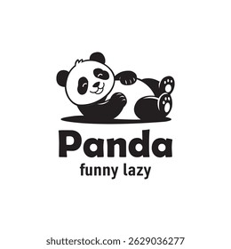 Panda bear silhouette Logo design vector template...Funny Lazy animal Logotype concept icon.