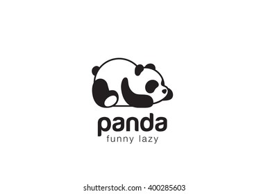 Panda bear silhouette Logo design vector template.
Funny Lazy Logo Panda animal Logotype concept icon.