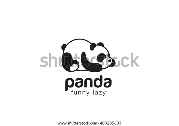 パンダの熊のシルエットロゴデザインベクター画像テンプレート おかしな怠惰なロゴパンダ動物のロゴコンセプトアイコン のベクター画像素材 ロイヤリティフリー