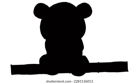 Panda bear silhouette sits on bamboo trunk isolated on white background. Clipart, vector design element.