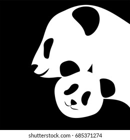 Panda bear silhouettes mother and baby vector illustration