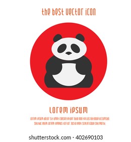 Panda bear simple isolated vector logo icon. Round red symbol.