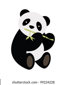 Panda bear sits and holds bamboo branch. 
Vector illustration.