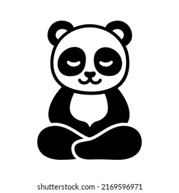 Oso panda sentado en meditación, dibujo de caricaturas. Bonito y gracioso panda meditando en la posición del loto. Ilustración de imagen de clip vectorial.