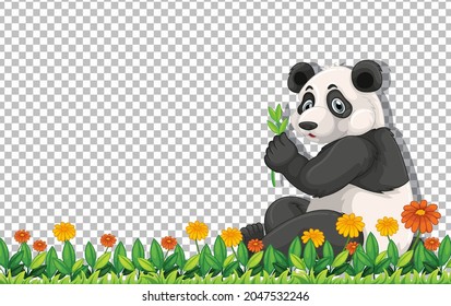 Panda bear sitting on green grass on transparent background illustration