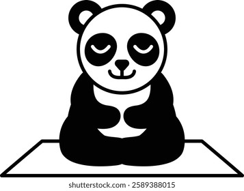 A panda bear is sitting on a mat with its eyes closed