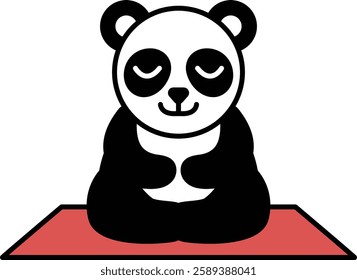 A panda bear is sitting on a mat with its eyes closed