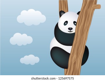 Panda bear sitting on a tree. Vector illustration.
