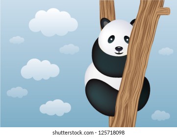 Panda bear sitting on a tree. Vector illustration.