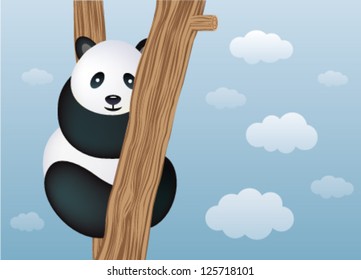 Panda bear sitting on a tree. Vector illustration.