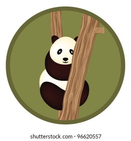Panda bear sitting on a tree. Vector illustration