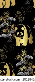 panda bear sketch vector japanese chinese design seamless