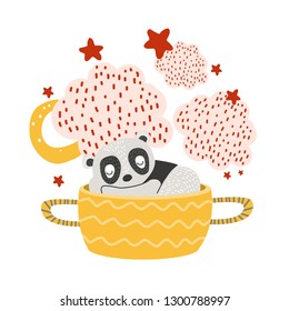 
panda bear sleeping in a cup, print or sticker