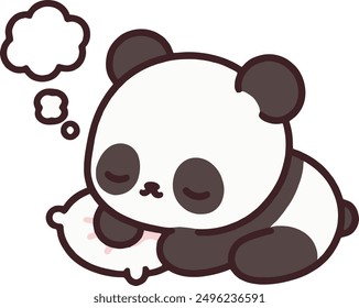 panda bear sleeping with pillow cartoon illustration