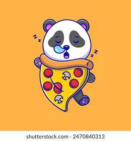 Panda Bear Sleeping With Pizza Cartoon Vector Icon Illustration. Cute Animal Food Activities. Flat Cartoon. Suitable for any creative projects.