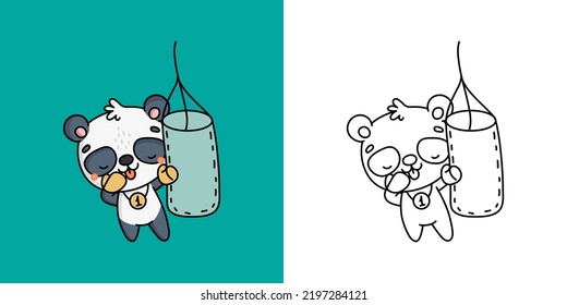 Panda Bear Sportsman Clipart for Coloring Page and Multicolored Illustration. Adorable Panda Athlete. Vector Illustration of a Kawaii Animal for Coloring Pages, Prints for Clothes, Stickers.
 svg