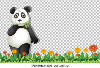 Panda bear standing on green grass on transparent background illustration