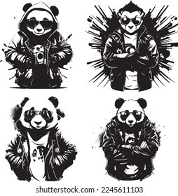 a panda bear with sunglasses and a jacket