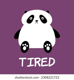 Panda bear is tired. Character design in cartoon style. Vector illustration