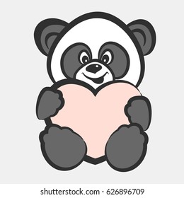 Panda bear toy, smiling with heart for happiness childhood. Vector illustration.