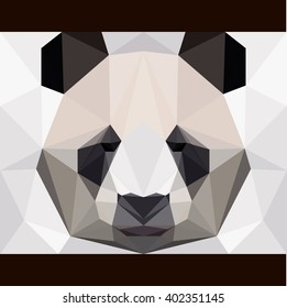 Panda bear triangle portrait card template. Panda bear stares forward. Nature, animals, wildlife theme. Abstract geometric polygonal panda bear. Panda for card, book, invitation, poster, banner.