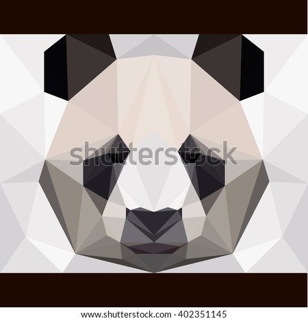 Panda bear triangle portrait card template. Panda bear stares forward. Nature, animals, wildlife theme. Abstract geometric polygonal panda bear. Panda for card, book, invitation, poster, banner.