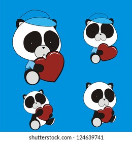 panda bear valentine heart set in vector format very easy to edit
