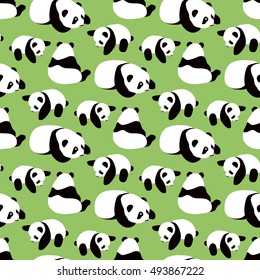 Panda bear vector background. Seamless pattern with cute cartoon panda.