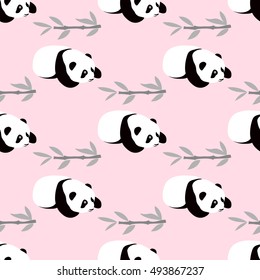 Panda bear vector background. Seamless pattern with cute cartoon panda.