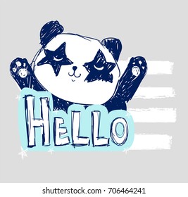 Panda bear vector illustration. Animal vector. print design panda, children print on t-shirt. hand drawn bear