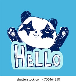 Panda bear vector illustration. Animal vector. print design panda, children print on t-shirt. hand drawn bear