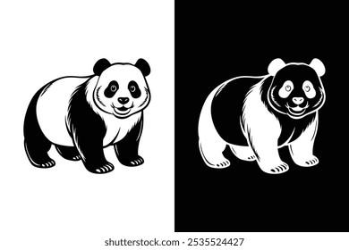 Icono de Ilustración vectorial de oso panda, icono de Vector de silueta de panda sobre fondo blanco.	