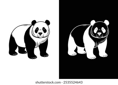 Icono de Ilustración vectorial de oso panda, icono de Vector de silueta de panda sobre fondo blanco.	