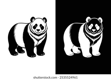 Icono de Ilustración vectorial de oso panda, icono de Vector de silueta de panda sobre fondo blanco.	