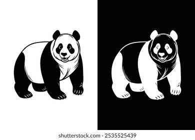 Icono de Ilustración vectorial de oso panda, icono de Vector de silueta de panda sobre fondo blanco.	