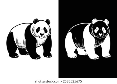 Icono de Ilustración vectorial de oso panda, icono de Vector de silueta de panda sobre fondo blanco.	