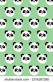 Panda bear vector pattern on green background