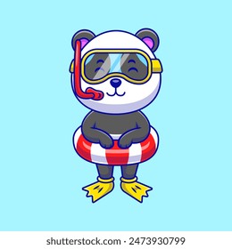 Panda Oso Llevando Ilustración De Icono De Vector De Dibujos Animados De Traje De Verano. Actividades de verano de animales lindos. Caricatura plana. Adecuado para cualquier proyecto creativo.