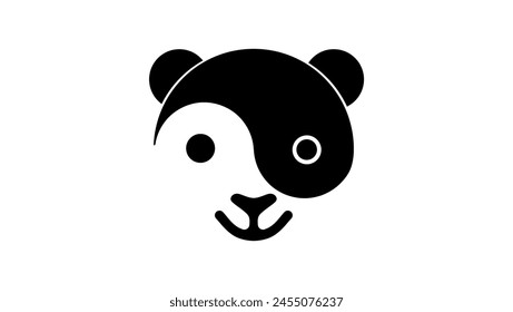 Panda Bear Yin Yang emblem, Black isolated silhouette