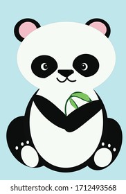 Panda bears with bamboo leaves