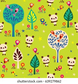 panda bears in forest seamless pattern