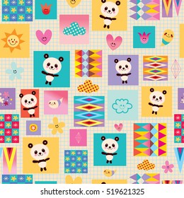 panda bears kids seamless pattern